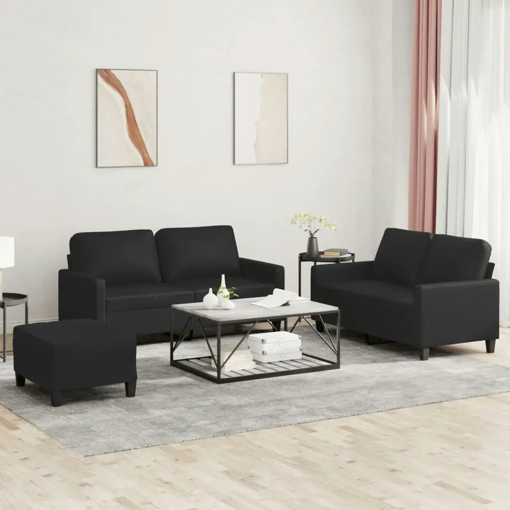 3 Piece Sofa Set with Cushions Black Faux Leather 3201413