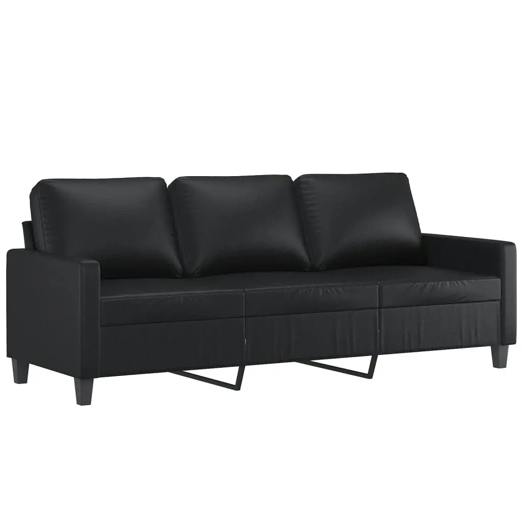 3 Piece Sofa Set with Cushions Black Faux Leather 3201398