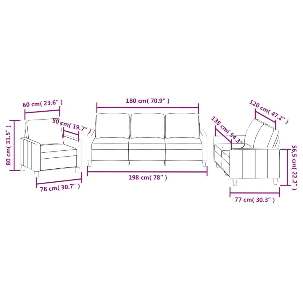 3 Piece Sofa Set with Cushions Black Faux Leather 3201398