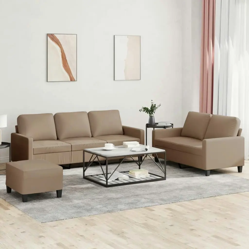 3 Piece Sofa Set with Cushions Cappuccino Faux Leather 3201427