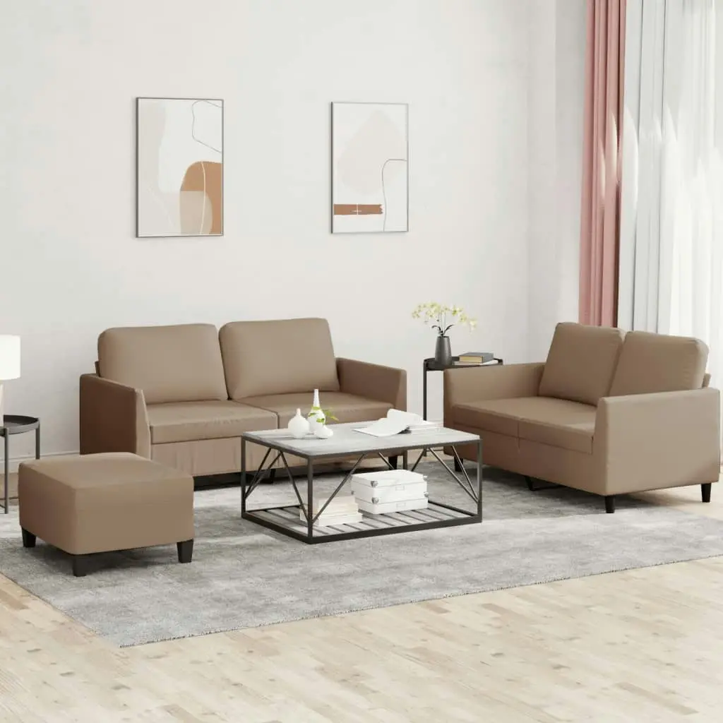 3 Piece Sofa Set with Cushions Cappuccino Faux Leather 3201759