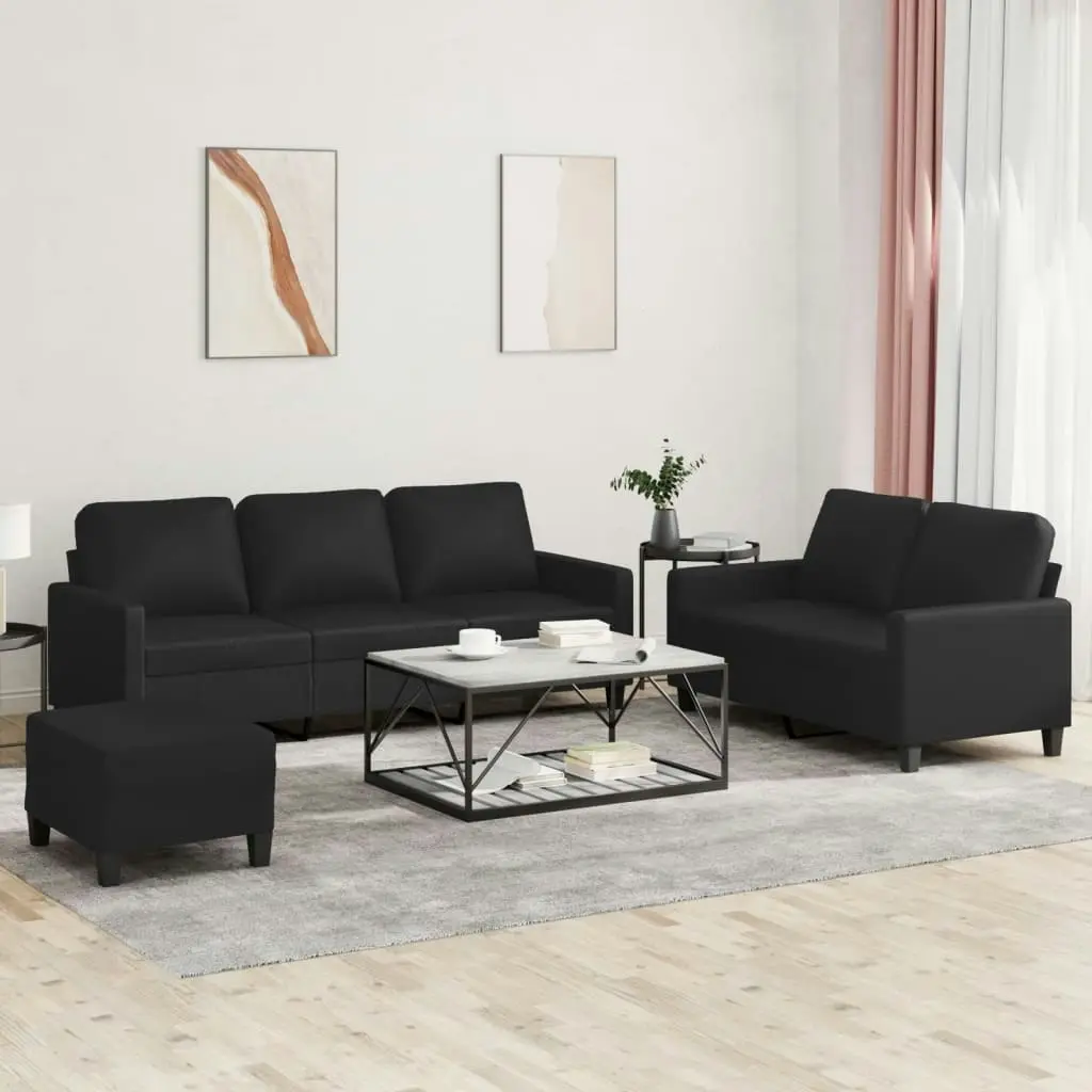 3 Piece Sofa Set with Cushions Black Faux Leather 3201423