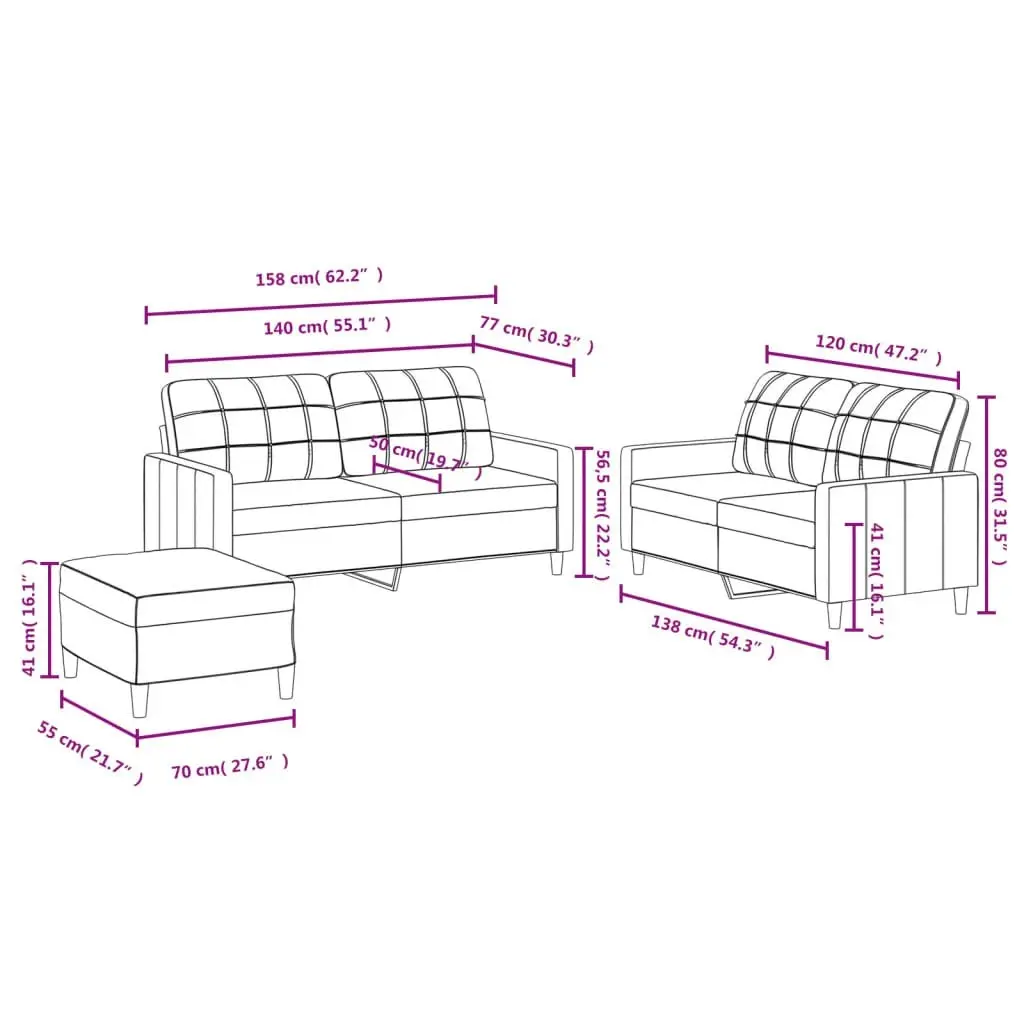 3 Piece Sofa Set with Cushions Dark Grey Fabric 3201283