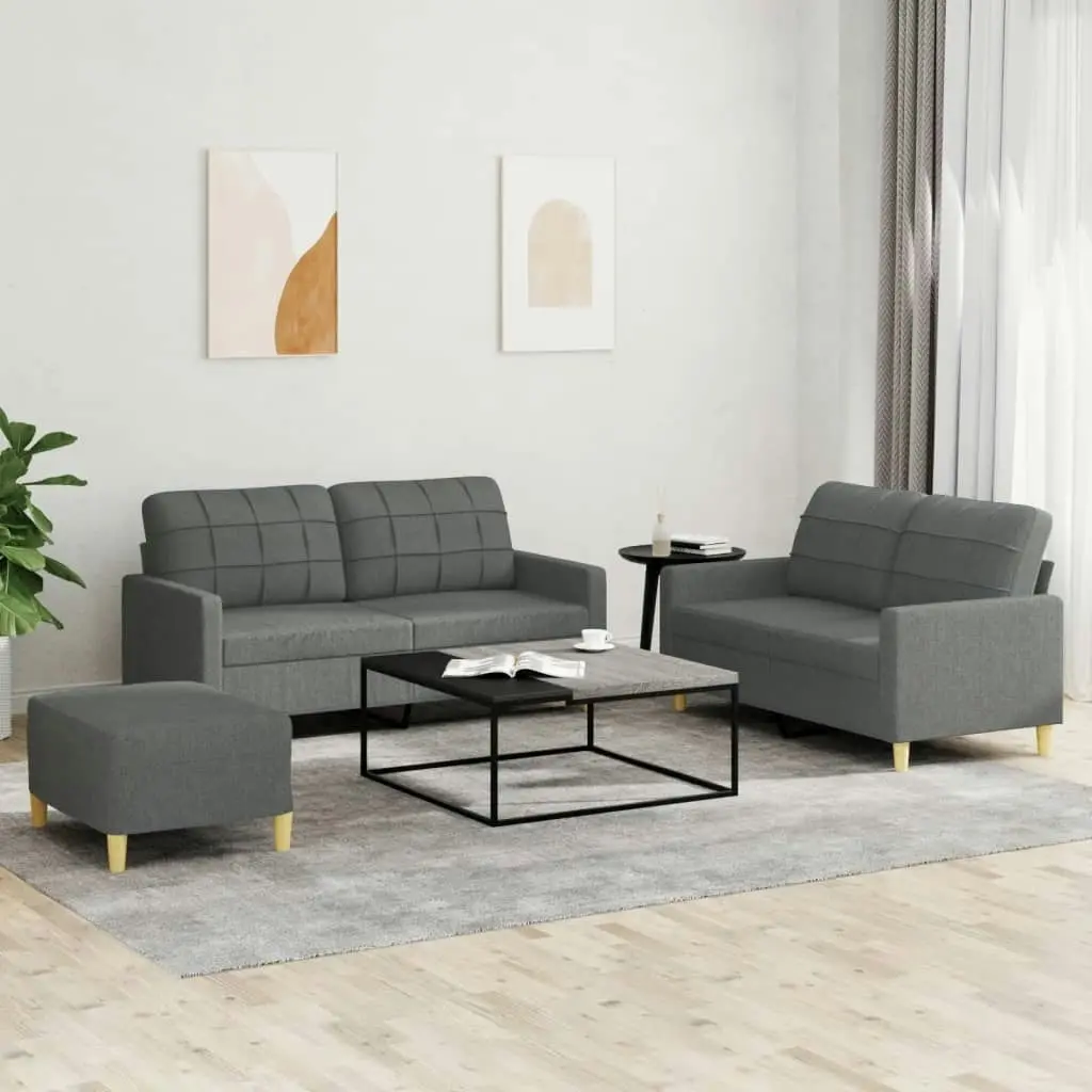 3 Piece Sofa Set with Cushions Dark Grey Fabric 3201283