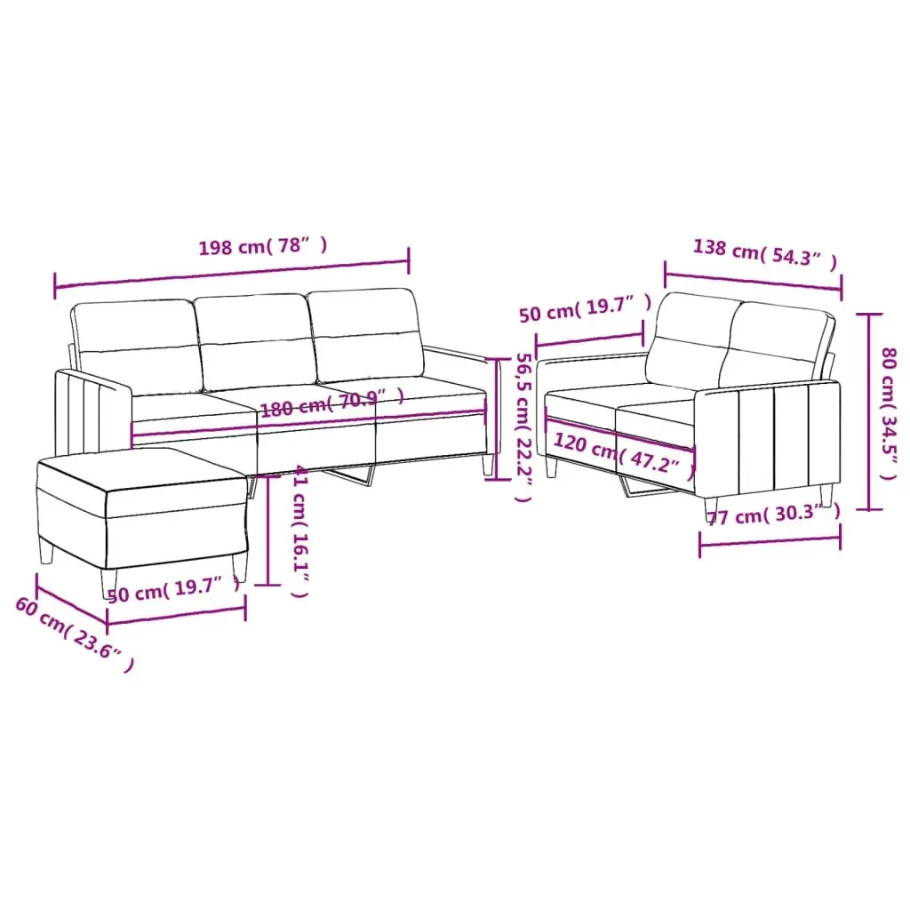 3 Piece Sofa Set with Cushions Dark Grey Fabric 3201609