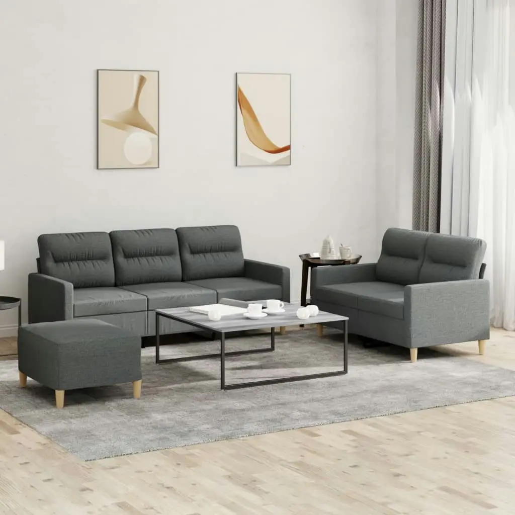 3 Piece Sofa Set with Cushions Dark Grey Fabric 3201609