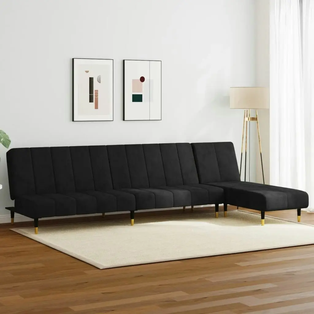 2 Piece Sofa Set Black Velvet 3216298