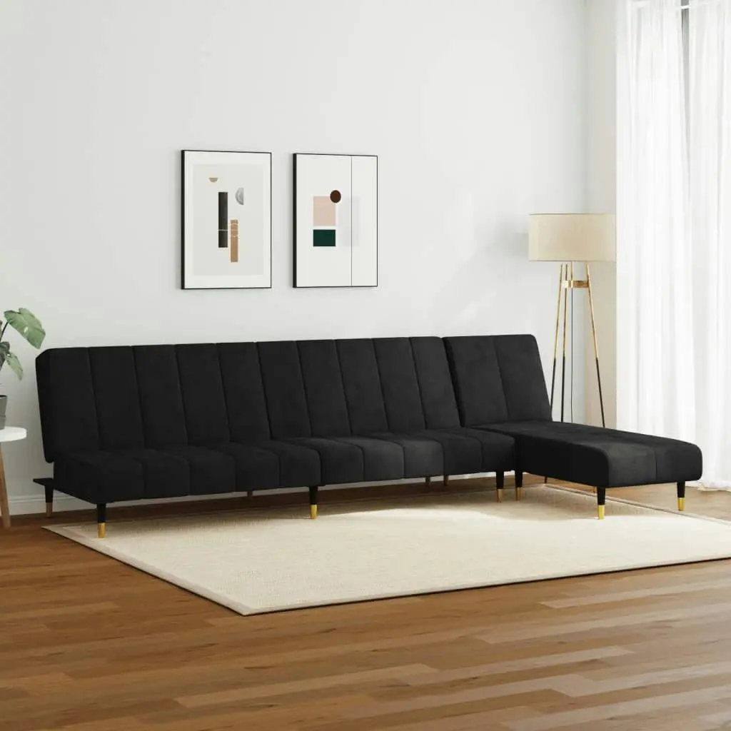 2 Piece Sofa Set Black Velvet 3216298