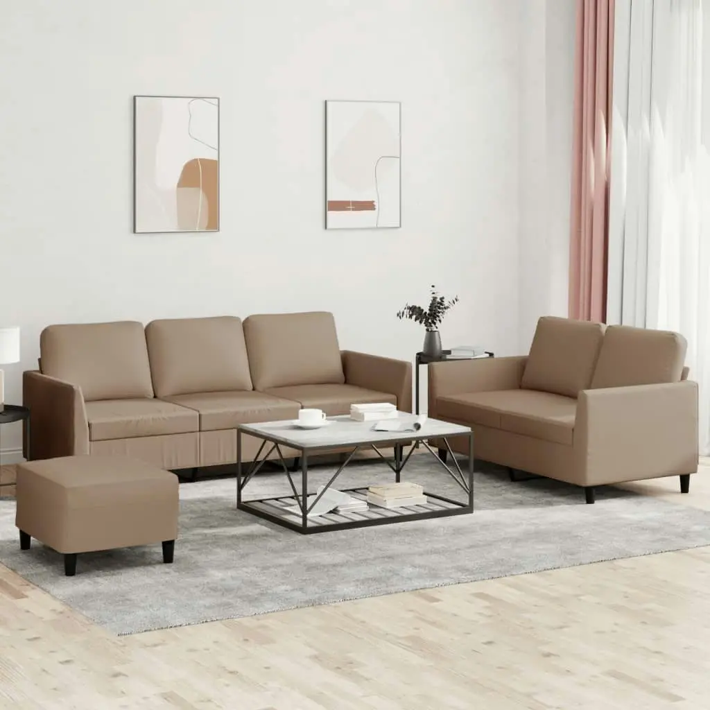 3 Piece Sofa Set with Cushions Cappuccino Faux Leather 3201769