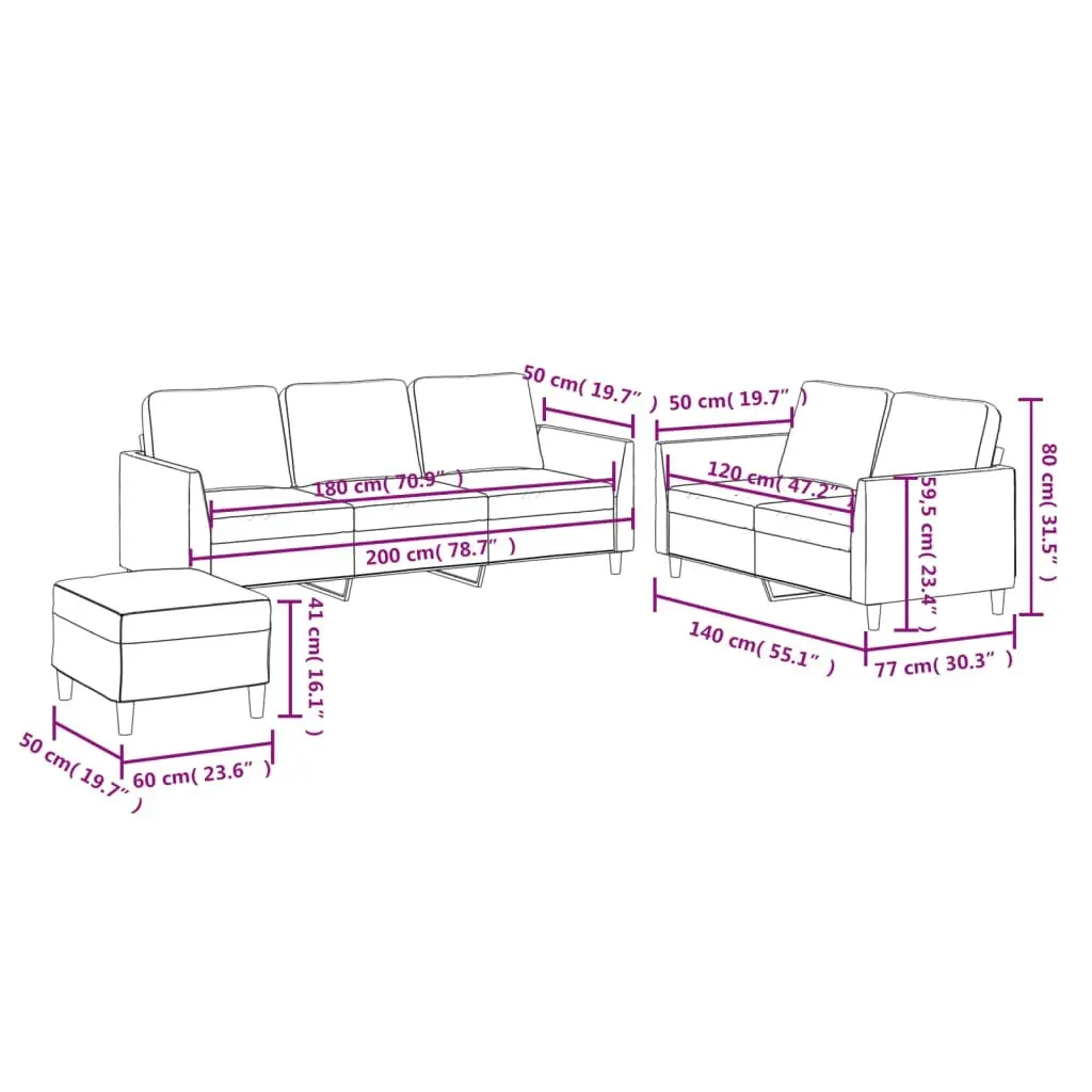 3 Piece Sofa Set with Cushions Cappuccino Faux Leather 3201769