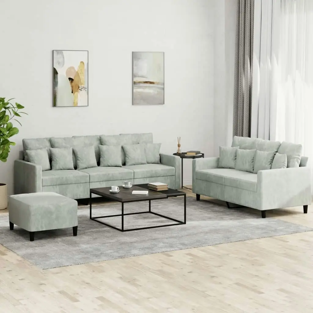 3 Piece Sofa Set with Cushions Light Grey Velvet 3201730