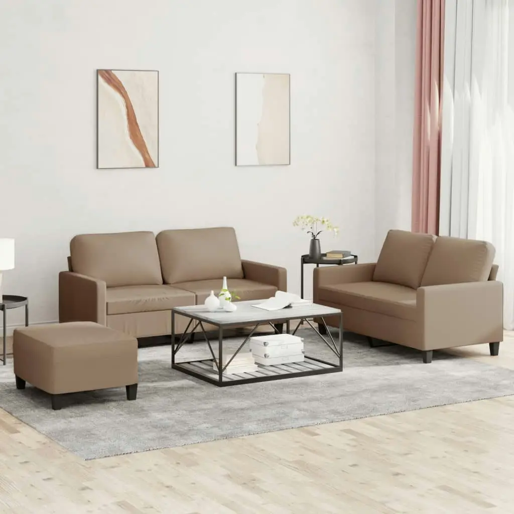 3 Piece Sofa Set with Cushions Cappuccino Faux Leather 3201417