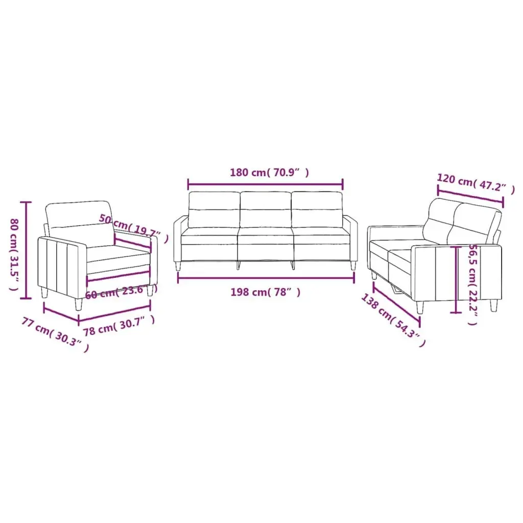 3 Piece Sofa Set with Cushions Light Grey Fabric 3201536