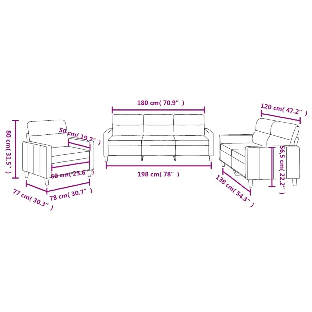 3 Piece Sofa Set with Cushions Dark Grey Fabric 3201537