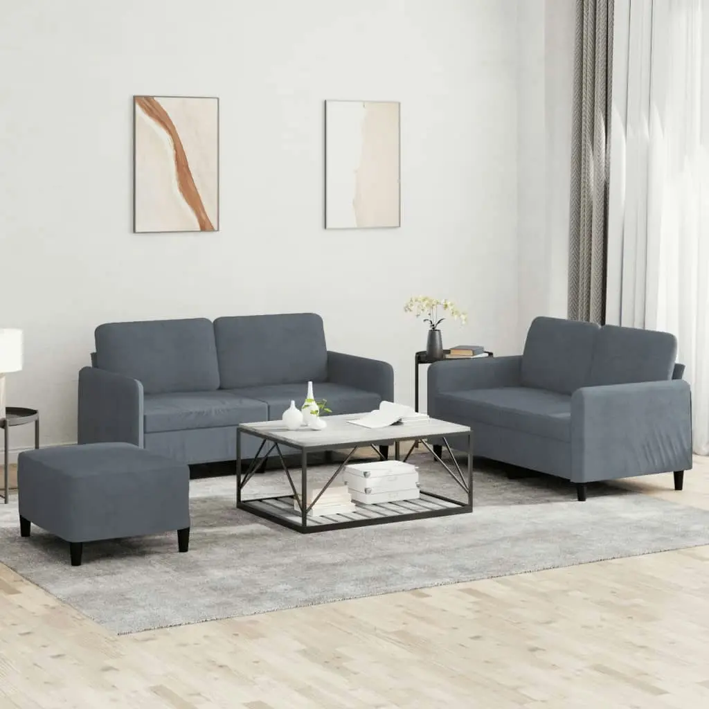 3 Piece Sofa Set Dark Grey Velvet 3201985