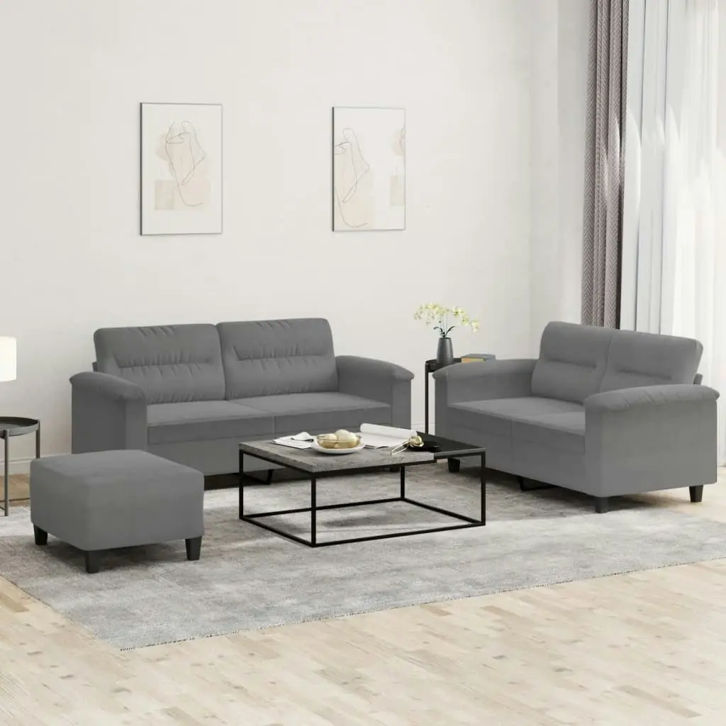 3 Piece Sofa Set with Cushions Dark Grey Microfibre Fabric 3202322