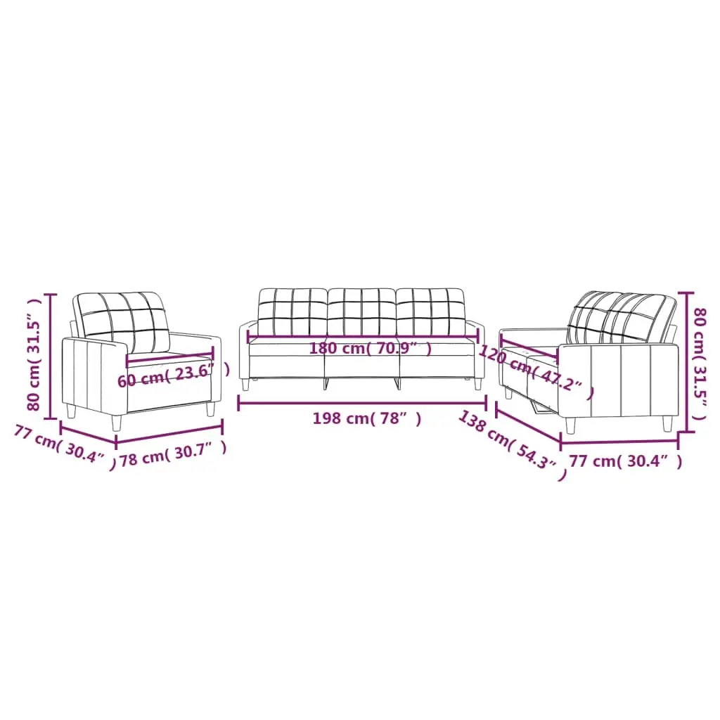 3 Piece Sofa Set with Cushions Light Grey Fabric 3201242