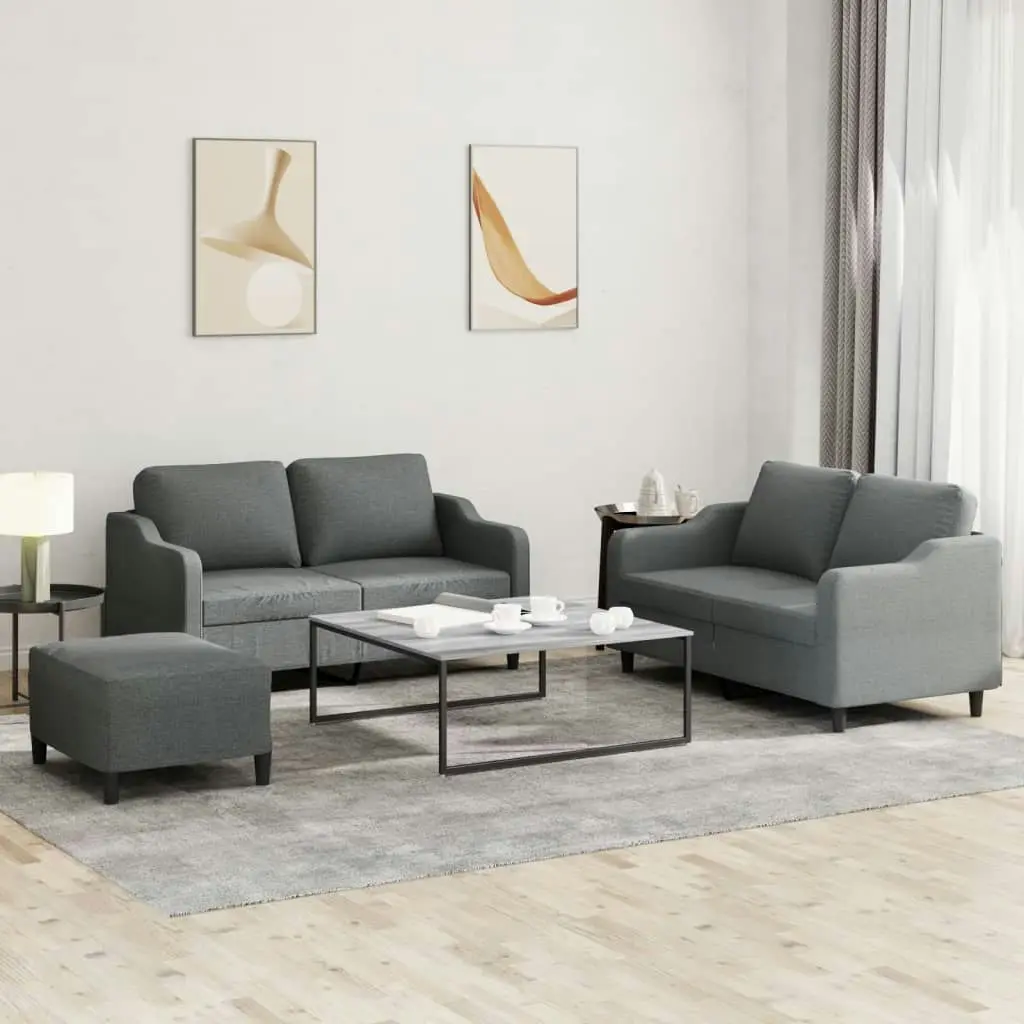 3 Piece Sofa Set with Cushions Dark Grey Fabric 3201811