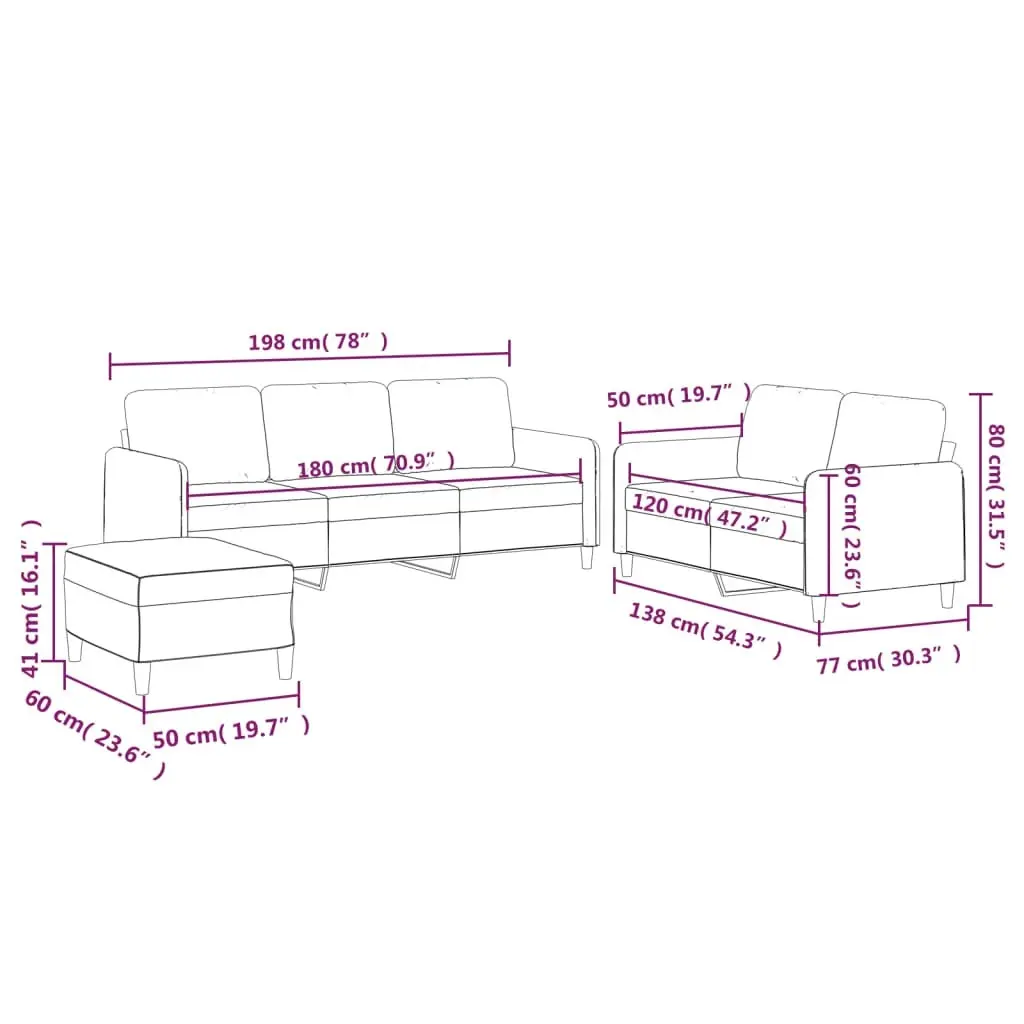 3 Piece Sofa Set with Cushions Light Grey Fabric 3202126