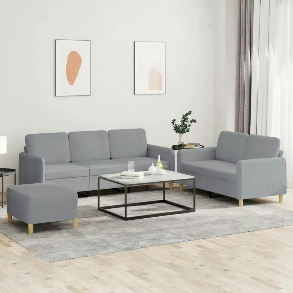 3 Piece Sofa Set with Cushions Light Grey Fabric 3202126