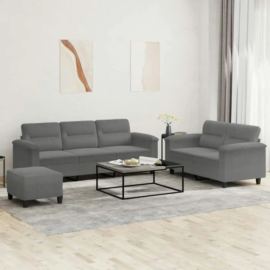 3 Piece Sofa Set with Cushions Dark Grey Microfibre Fabric 3202346