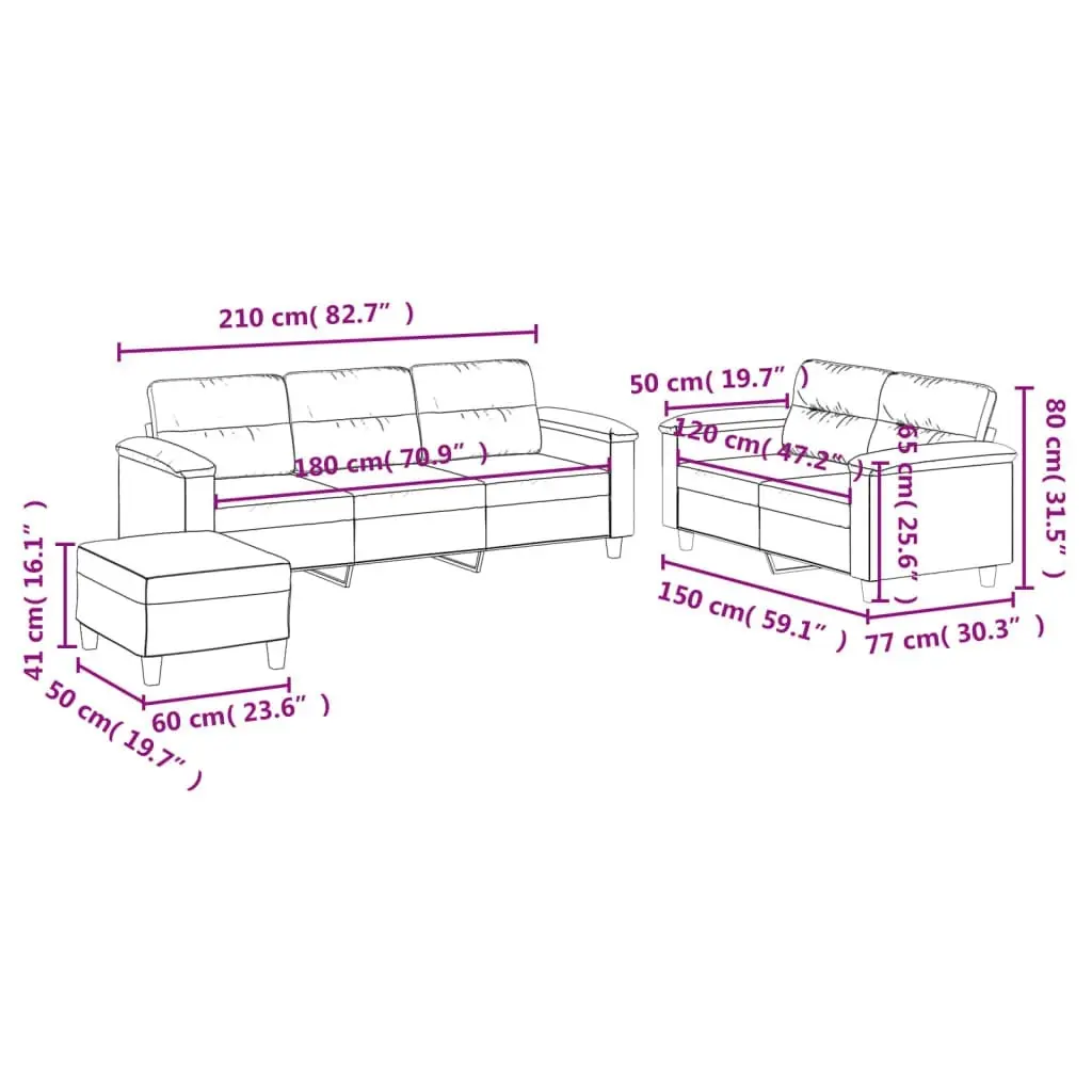 3 Piece Sofa Set with Cushions Dark Grey Microfibre Fabric 3202346