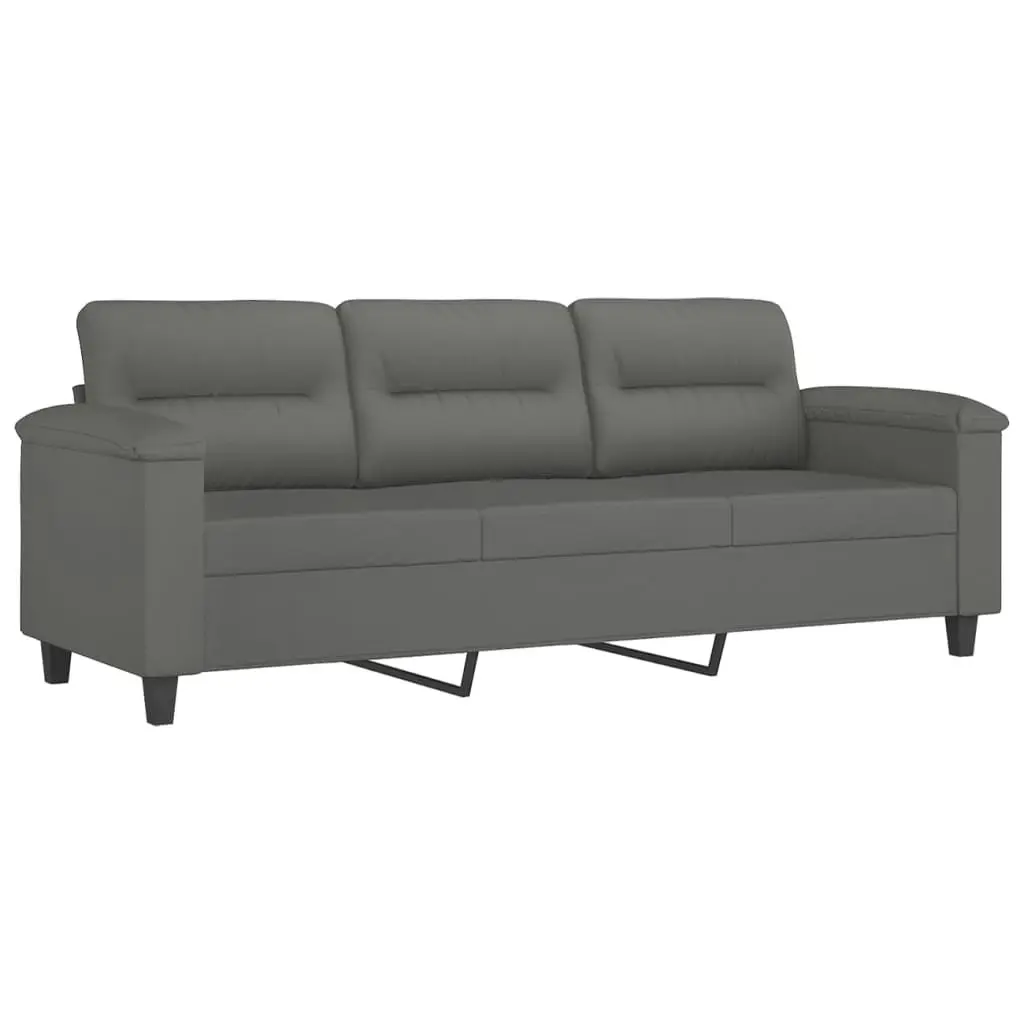 3 Piece Sofa Set with Cushions Dark Grey Microfibre Fabric 3202346