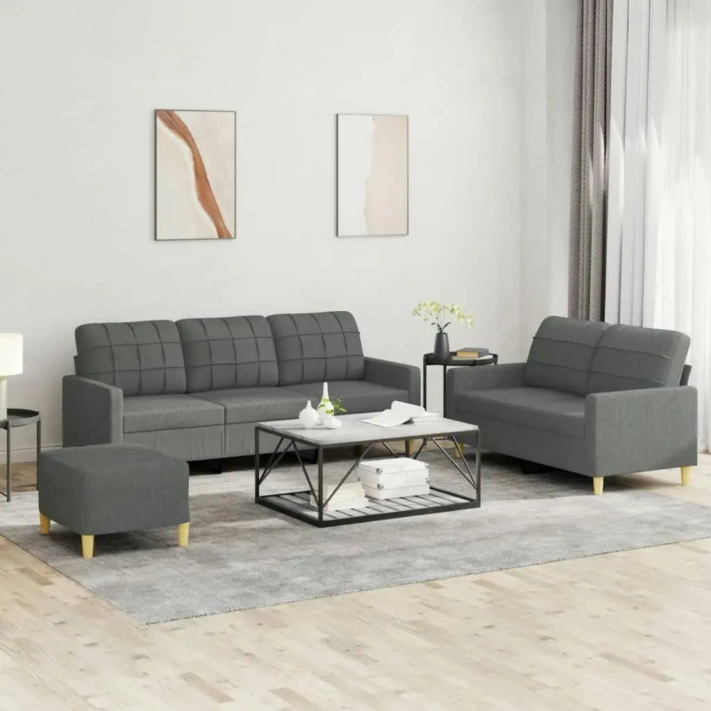 3 Piece Sofa Set with Cushions Dark Grey Fabric 3201315