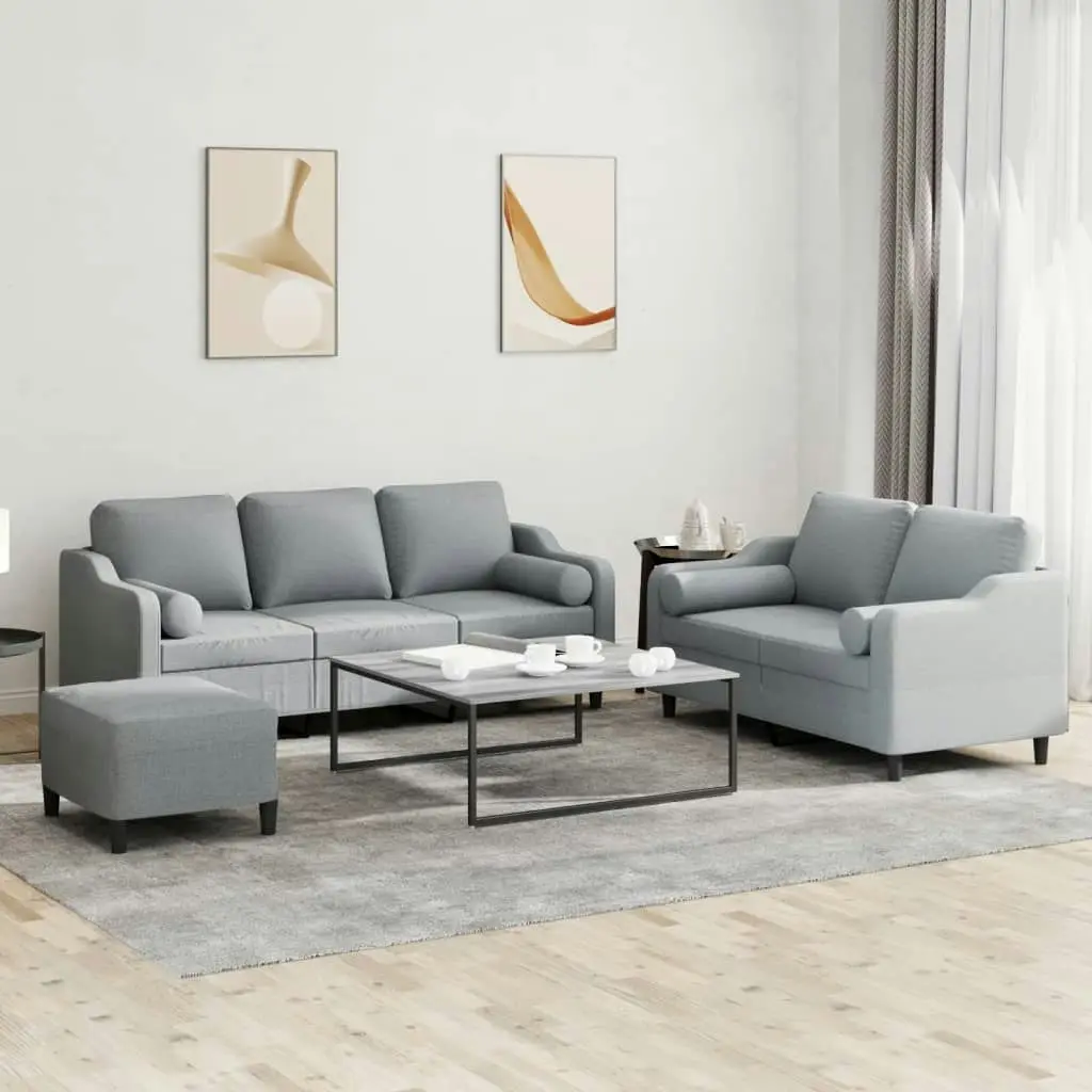 3 Piece Sofa Set with Pillows Light Grey Fabric 3201858