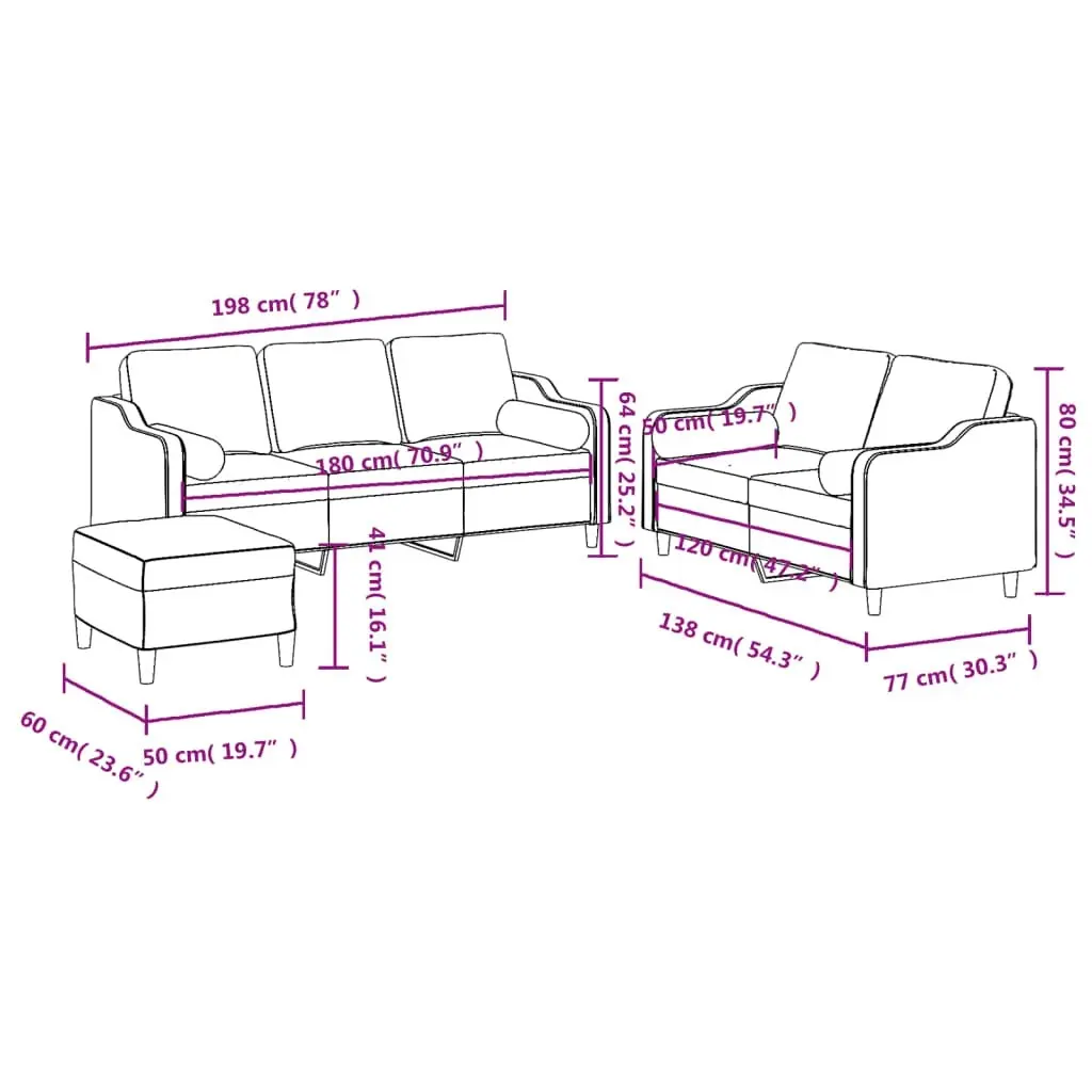 3 Piece Sofa Set with Pillows Light Grey Fabric 3201858