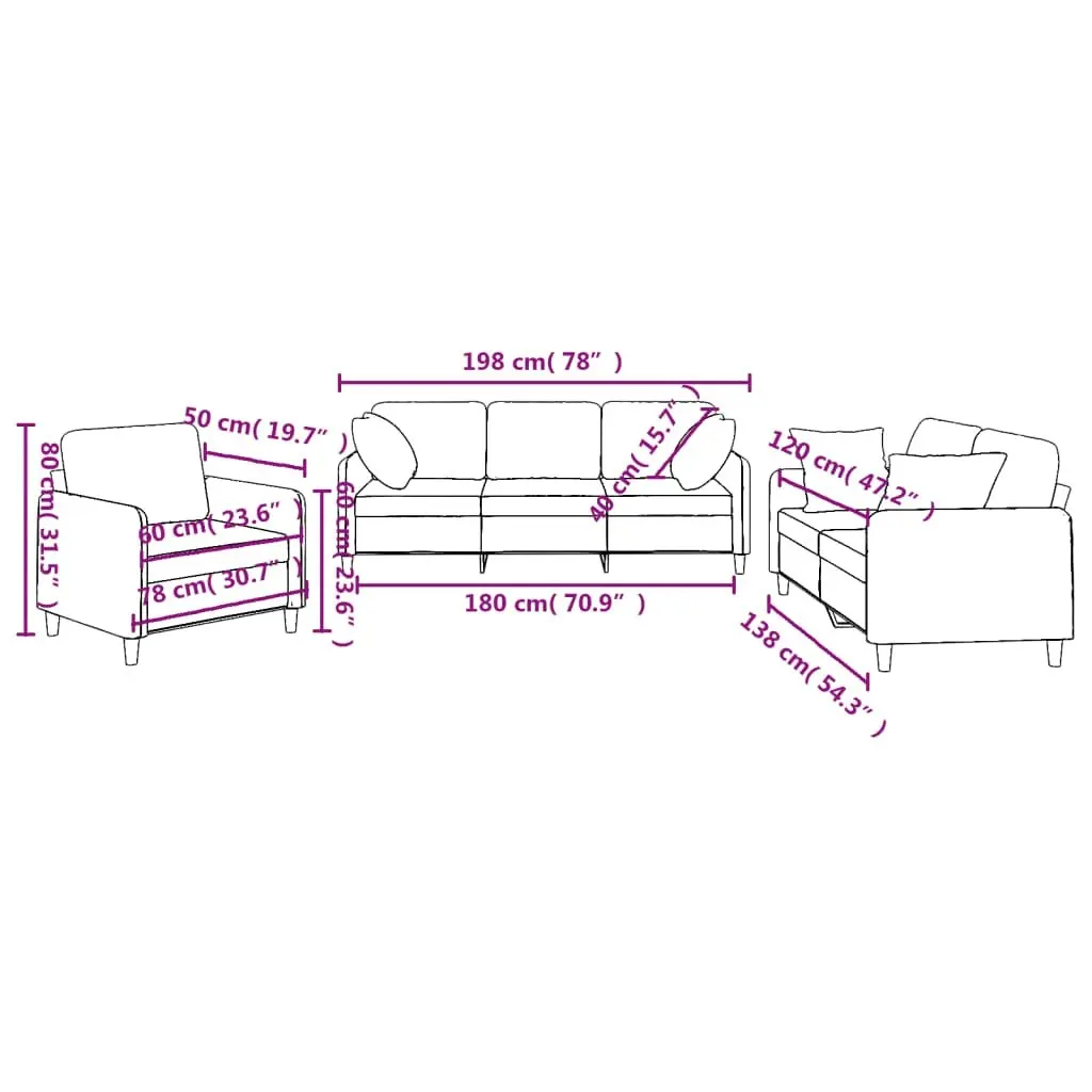 3 Piece Sofa Set with Pillows Light Grey Fabric 3202070