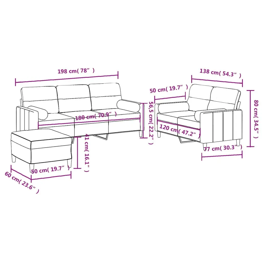 3 Piece Sofa Set with Pillows Dark Grey Fabric 3201625