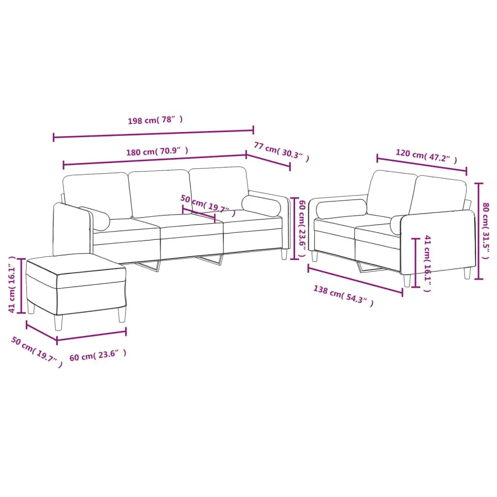 3 Piece Sofa Set with Pillows Light Grey Velvet 3202044