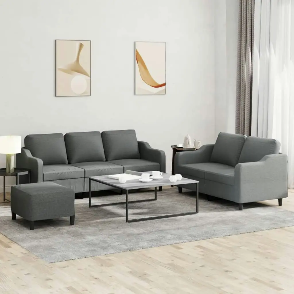 3 Piece Sofa Set with Cushions Dark Grey Fabric 3201843