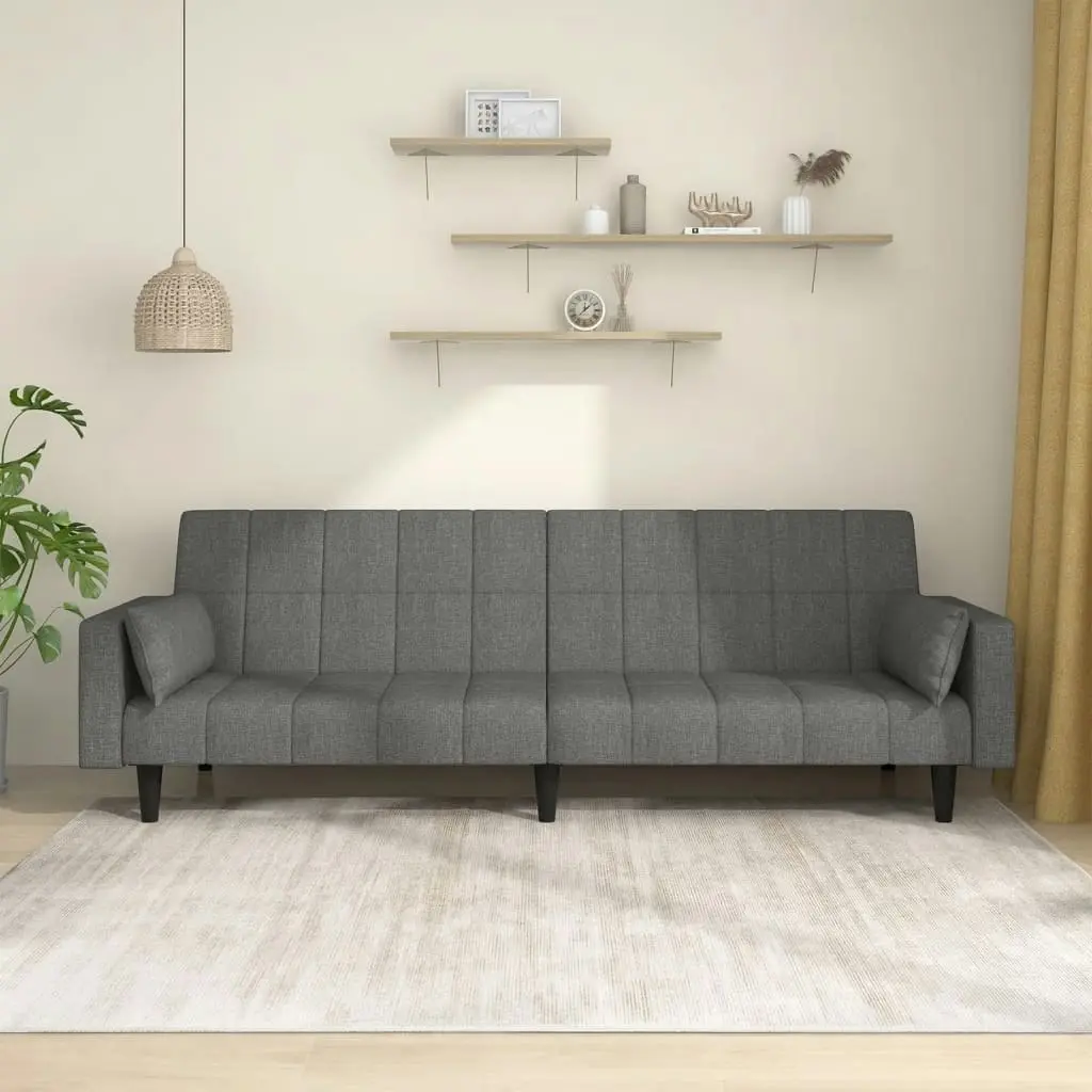 2-Seater Sofa Bed with Two Pillows Light Grey Fabric 375833