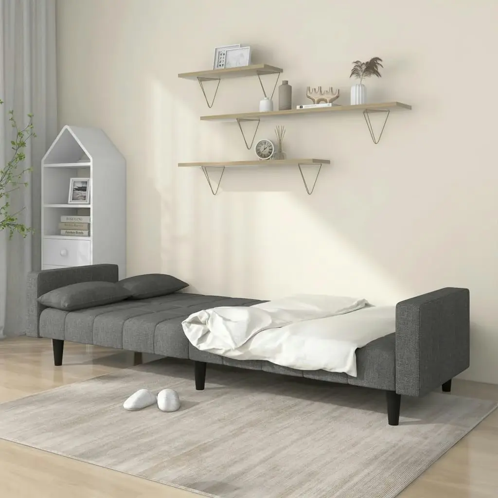 2-Seater Sofa Bed with Two Pillows Light Grey Fabric 375833