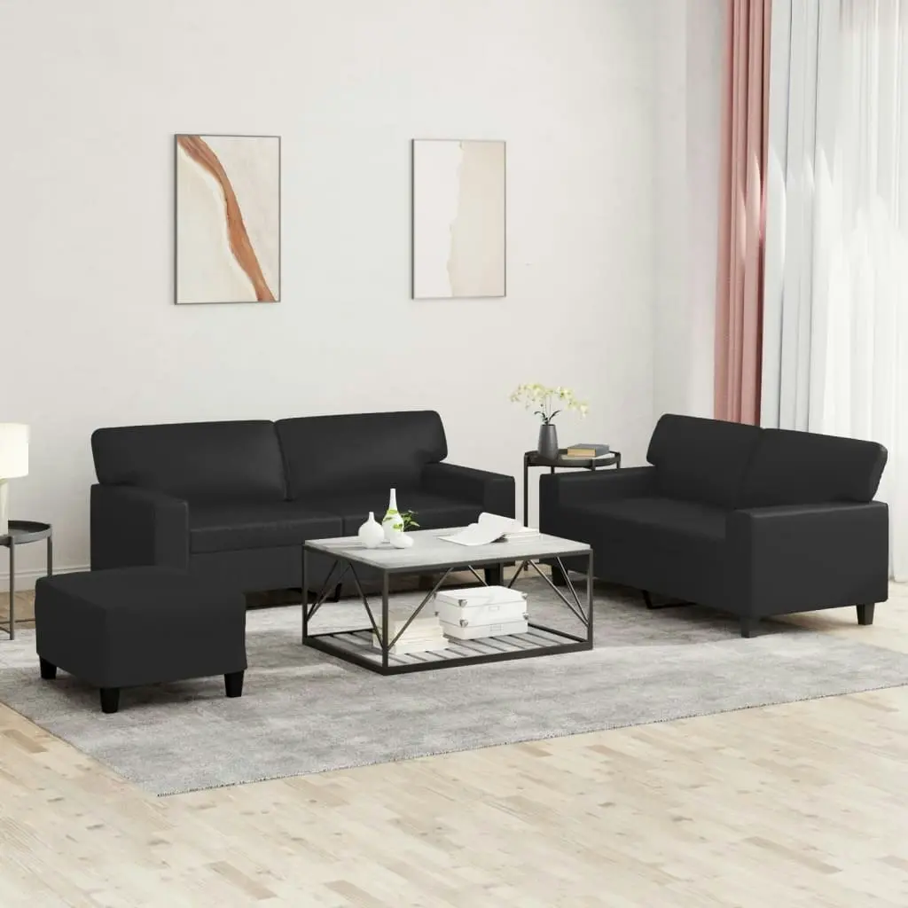 3 Piece Sofa Set Black Faux Leather 3201919