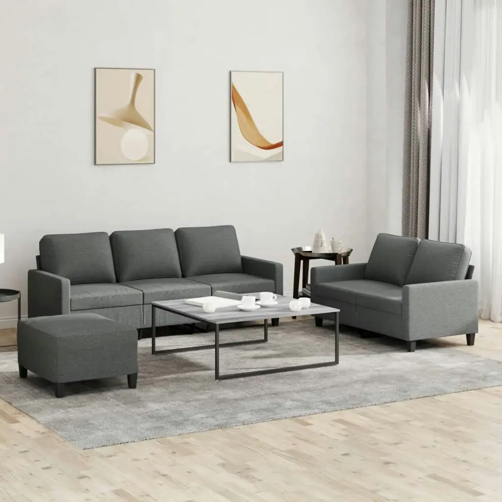 3 Piece Sofa Set with Cushions Dark Grey Fabric 3201469