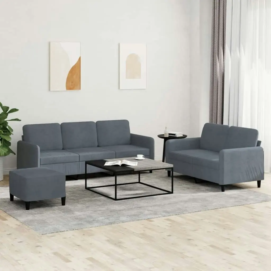 3 Piece Sofa Set Dark Grey Velvet 3202025