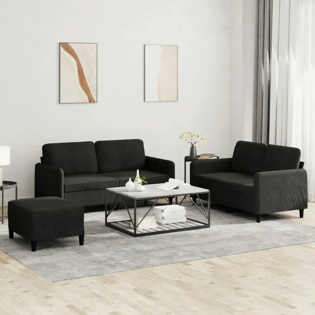 3 Piece Sofa Set Black Velvet 3201989