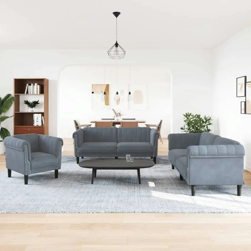 3 Piece Sofa Set Dark Grey Velvet 3209210