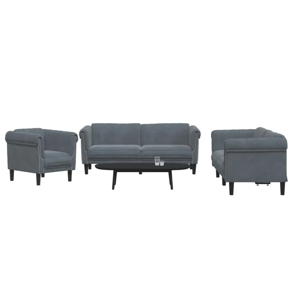 3 Piece Sofa Set Dark Grey Velvet 3209210