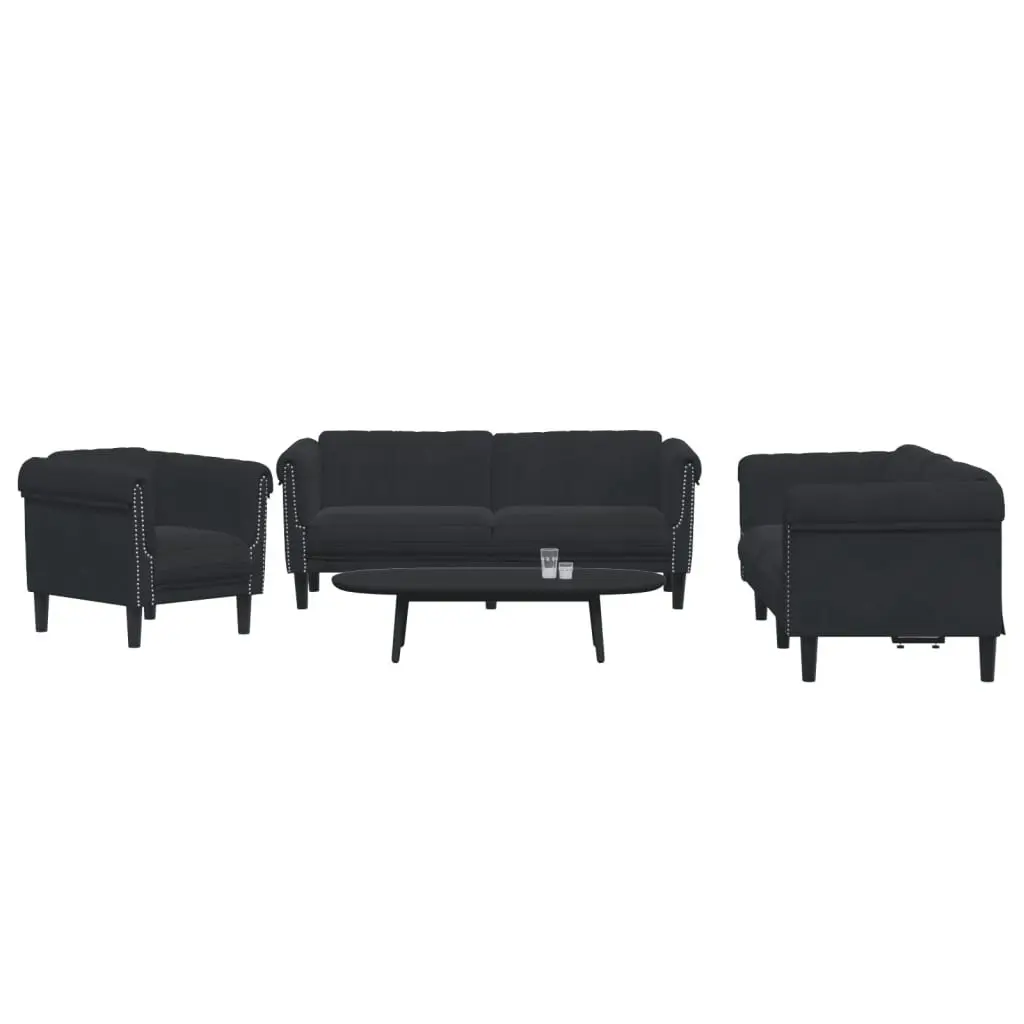 3 Piece Sofa Set Black Velvet 3209214