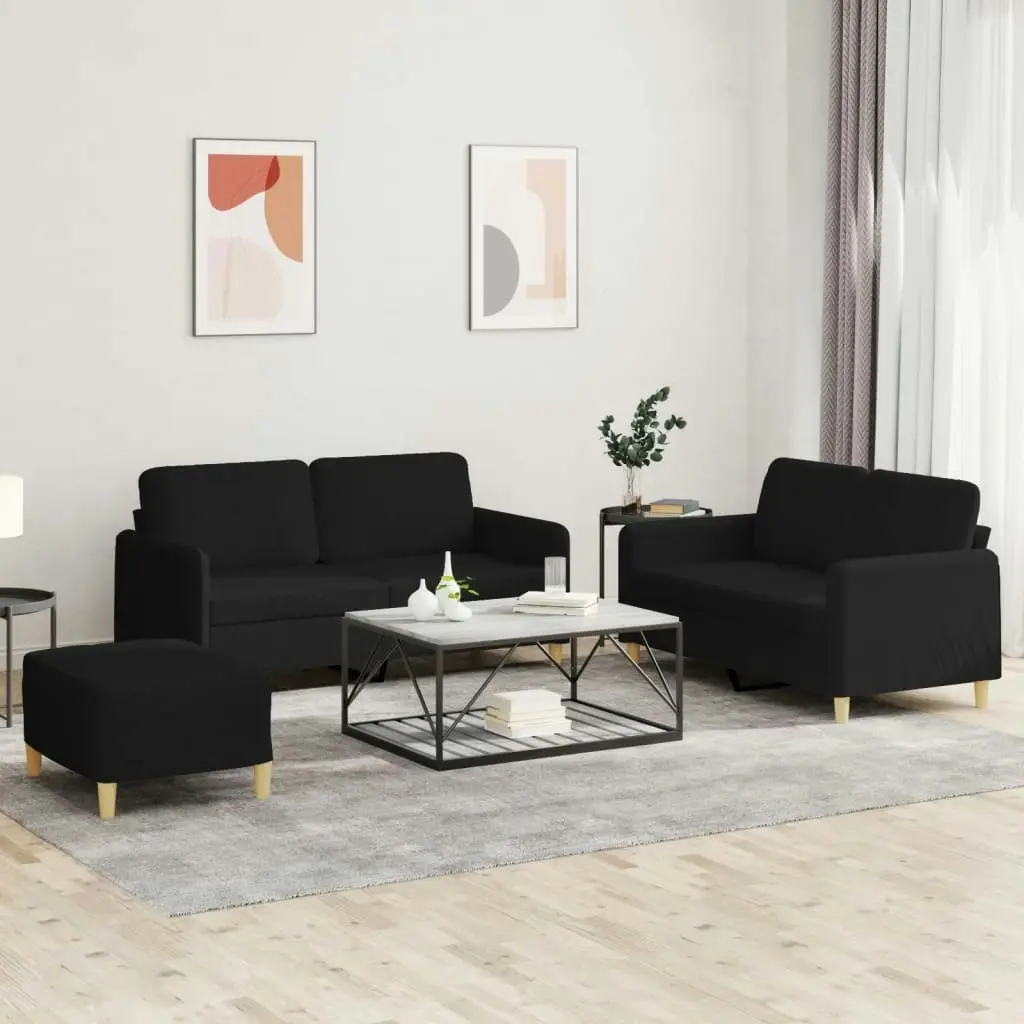 3 Piece Sofa Set with Cushions Black Fabric 3202098