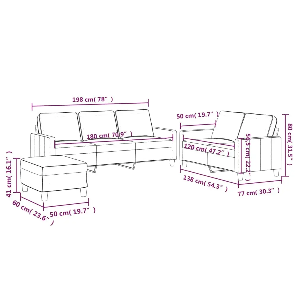 3 Piece Sofa Set with Cushions Light Grey Velvet 3201526