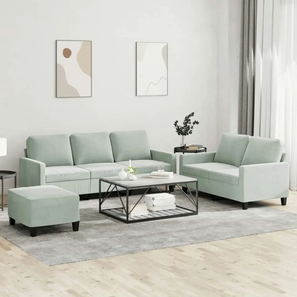 3 Piece Sofa Set with Cushions Light Grey Velvet 3201526