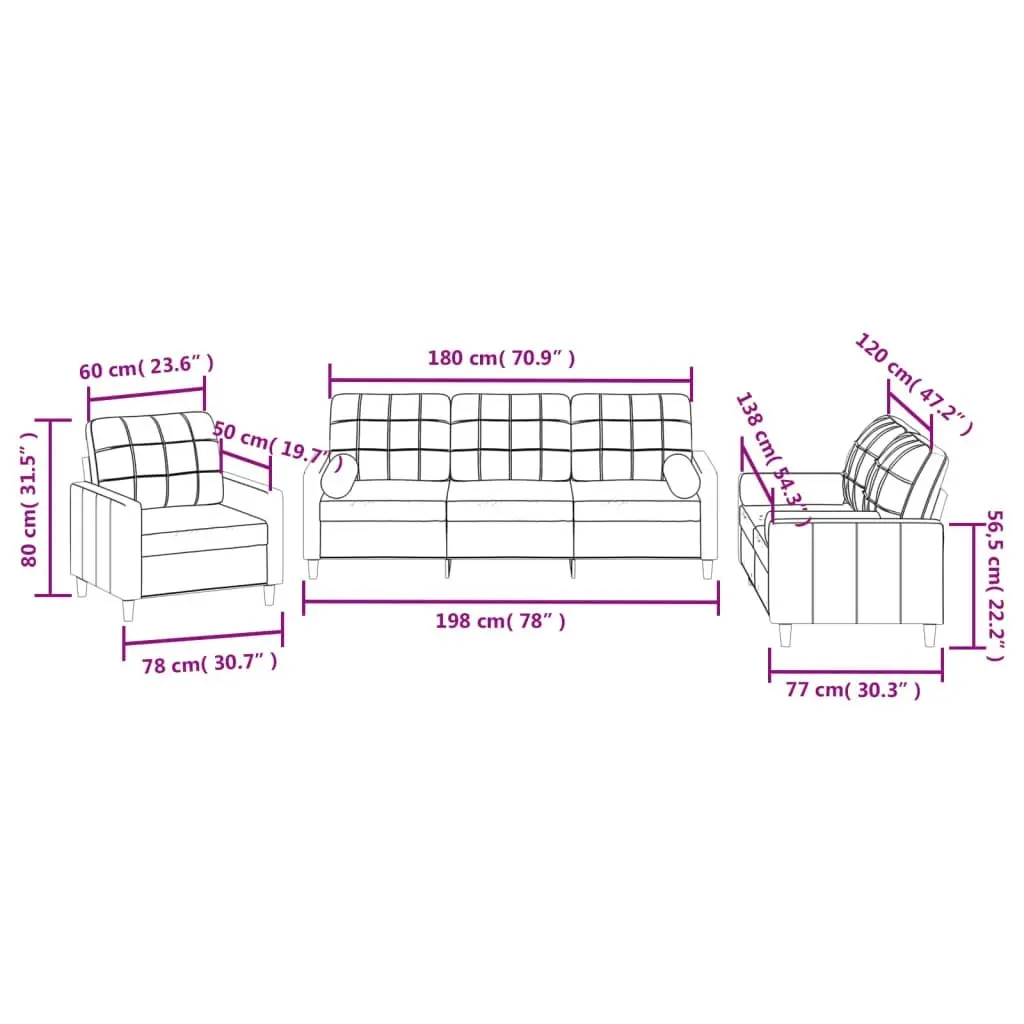 3 Piece Sofa Set with Pillows Light Grey Fabric 3201258