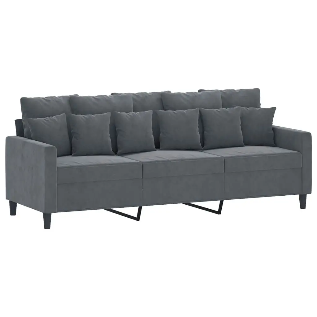 3 Piece Sofa Set with Cushions Dark Grey Velvet 3201731