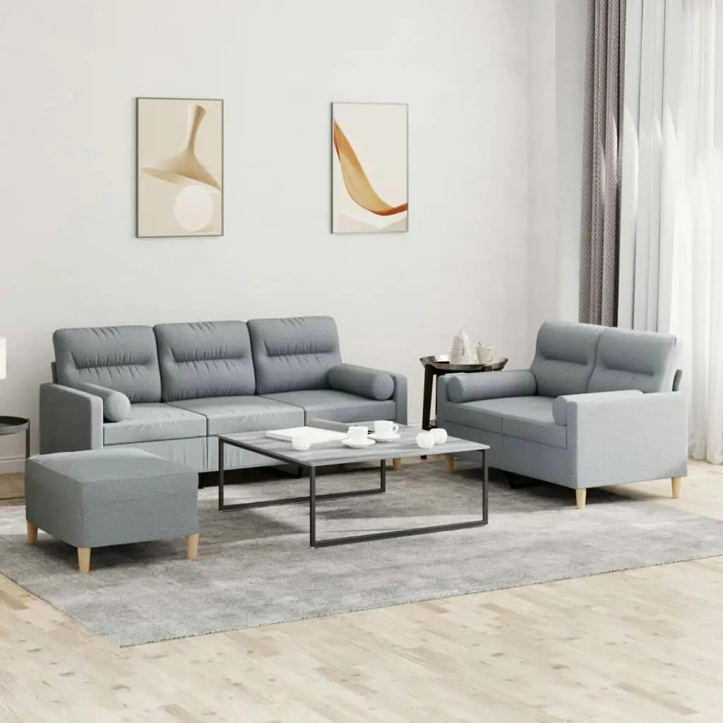 3 Piece Sofa Set with Pillows Light Grey Fabric 3201624