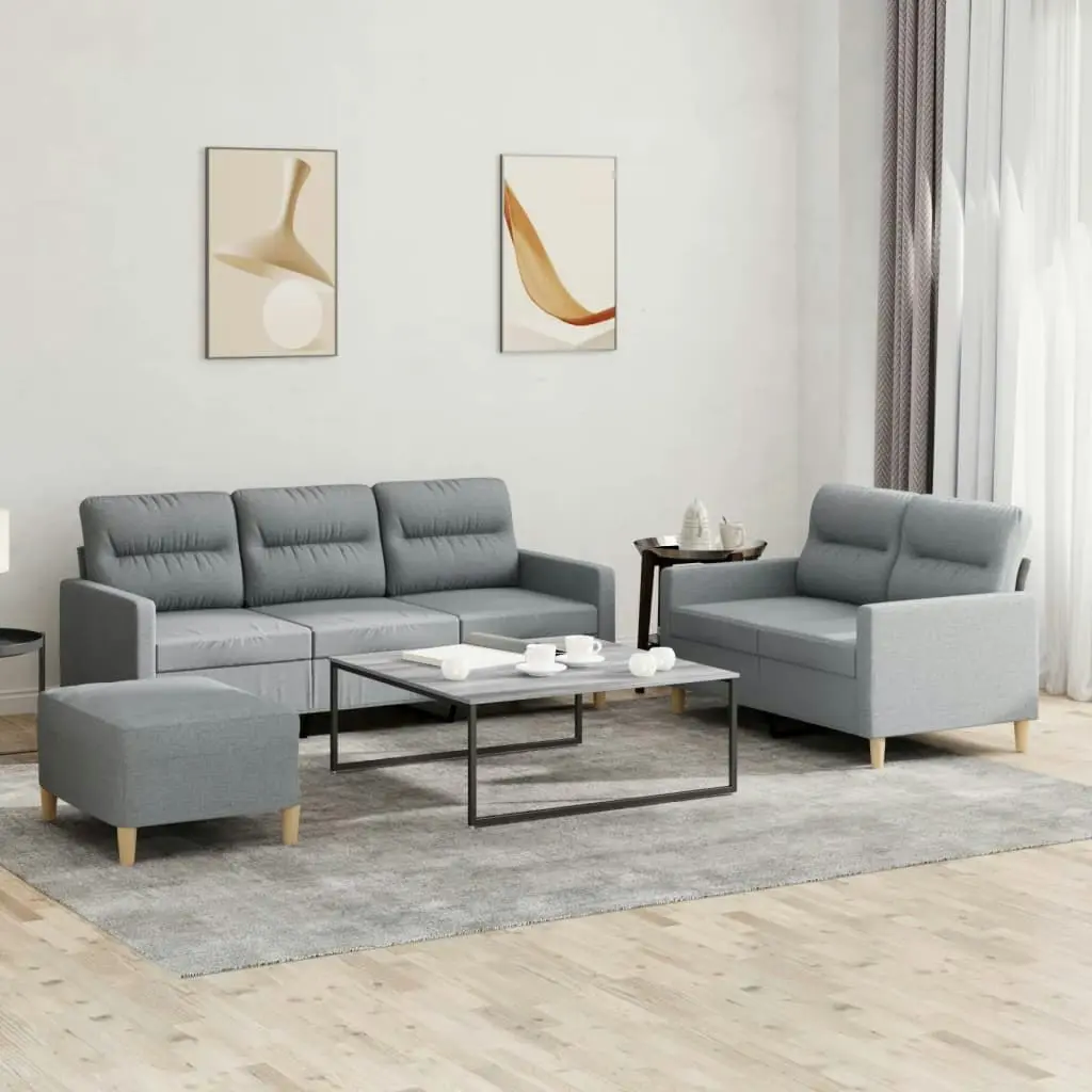 3 Piece Sofa Set with Cushions Light Grey Fabric 3201608